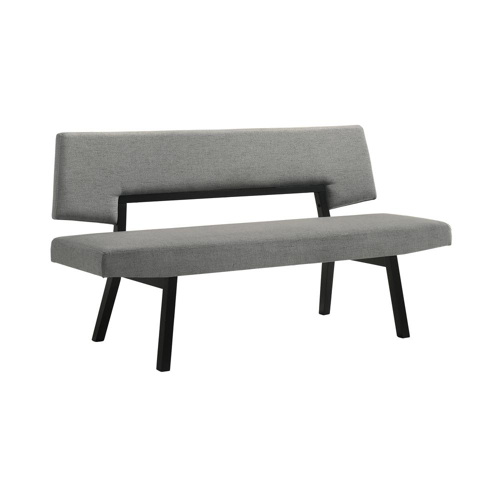 Channell Wood Dining Bench in Black Finish with Charcoal Fabric. Picture 2