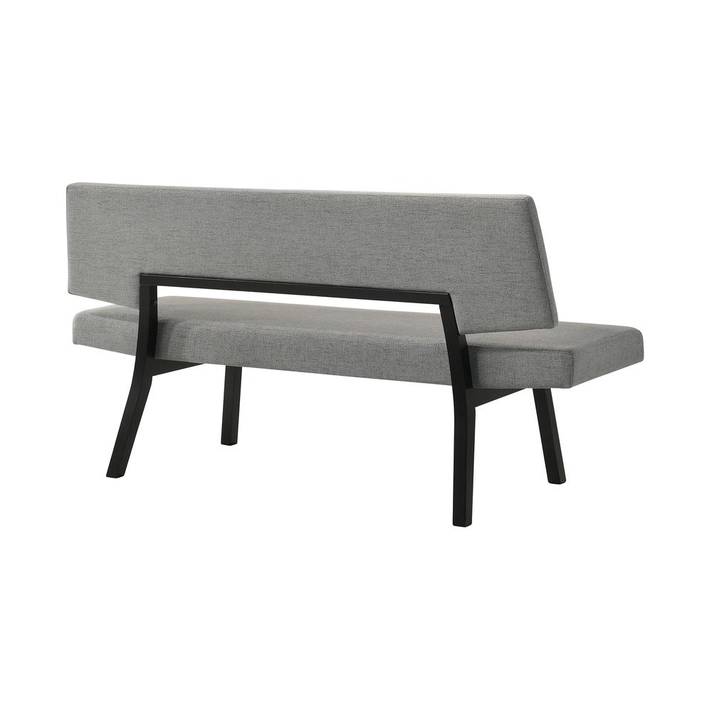 Channell Wood Dining Bench in Black Finish with Charcoal Fabric. Picture 3