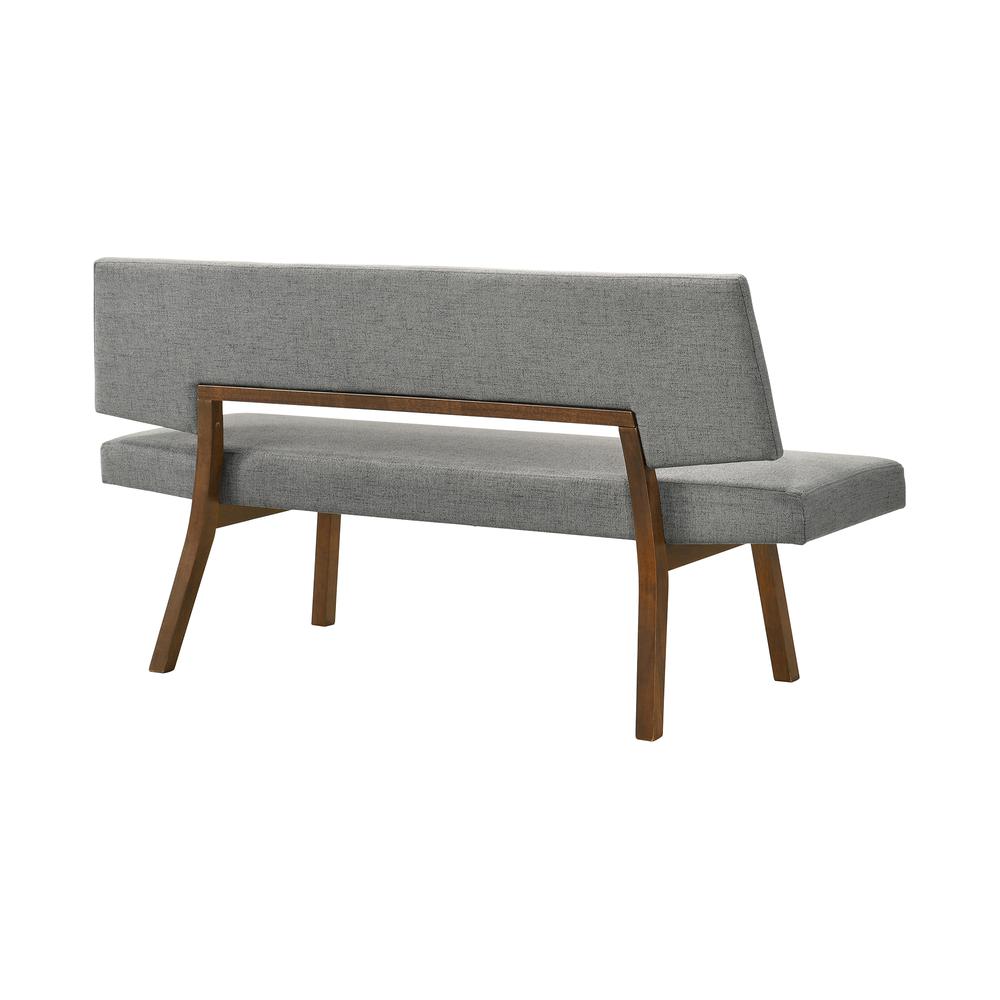 Channell Wood Dining Bench in Walnut Finish with Charcoal Fabric. Picture 3