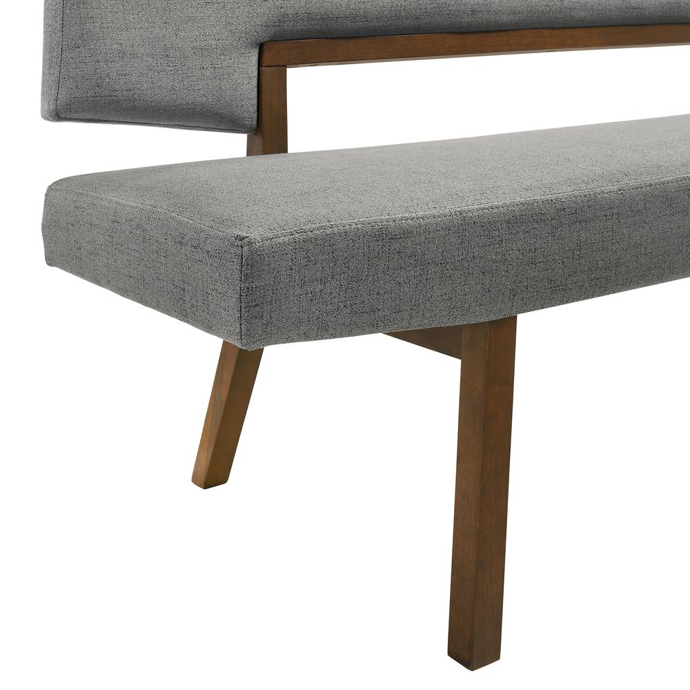 Channell Wood Dining Bench in Walnut Finish with Charcoal Fabric. Picture 5