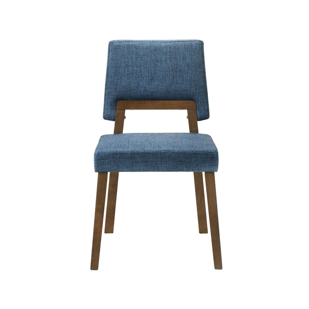 Channell Wood Dining Chair in Walnut Finish with Blue Fabric - Set of 2. Picture 3