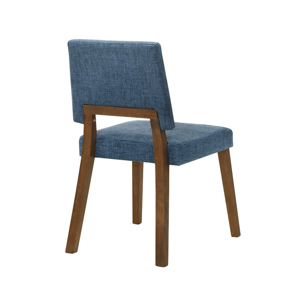 Channell Wood Dining Chair in Walnut Finish with Blue Fabric - Set of 2. Picture 4