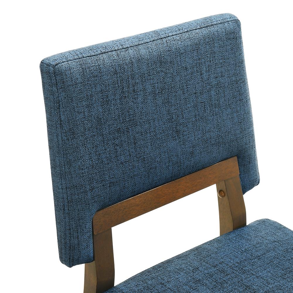 Channell Wood Dining Chair in Walnut Finish with Blue Fabric - Set of 2. Picture 5