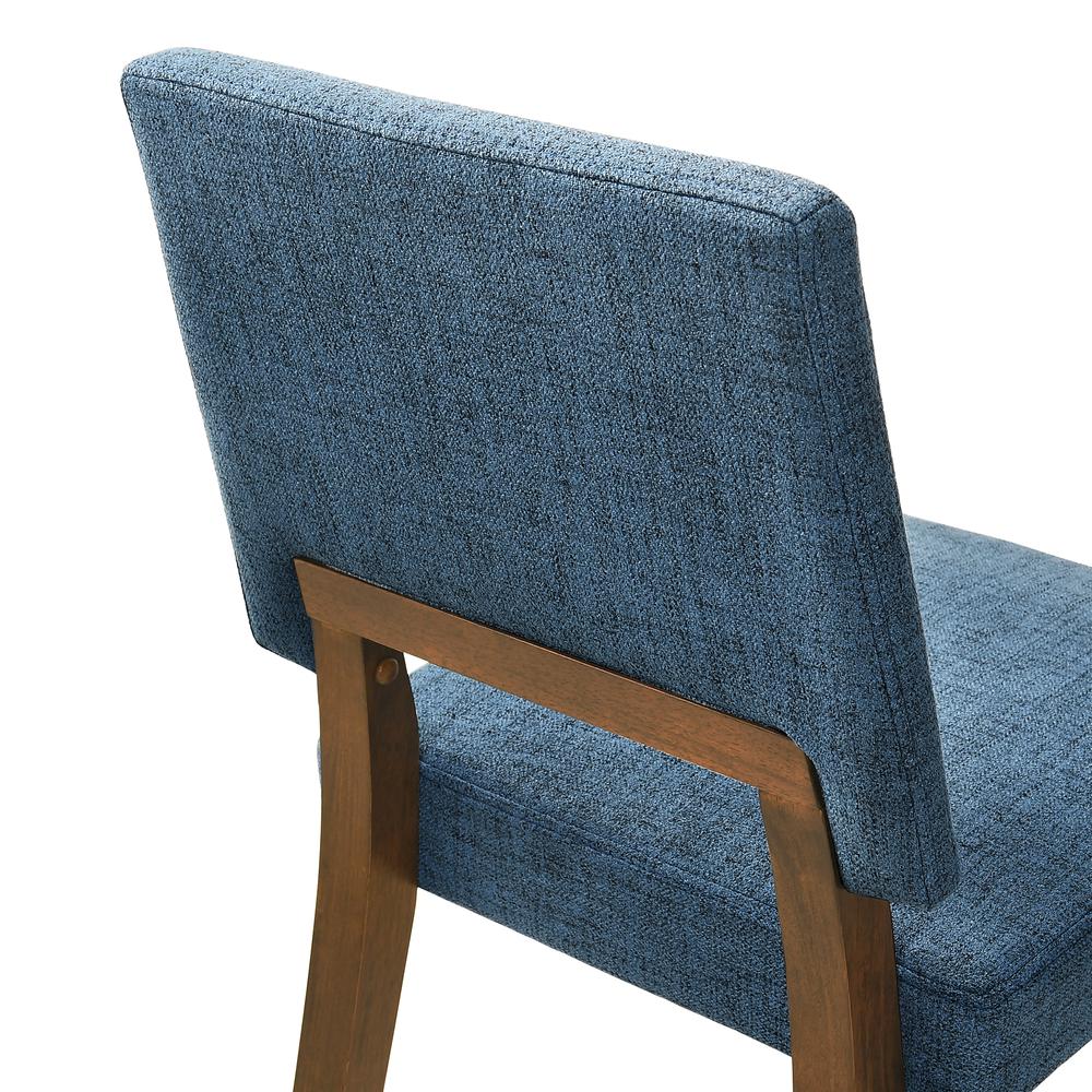 Channell Wood Dining Chair in Walnut Finish with Blue Fabric - Set of 2. Picture 6