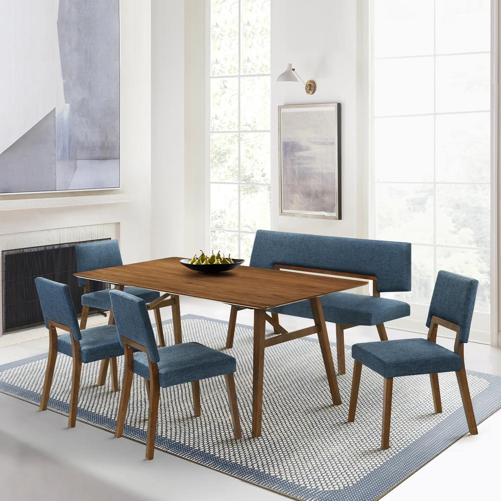 Channell Wood Dining Chair in Walnut Finish with Blue Fabric - Set of 2. Picture 9