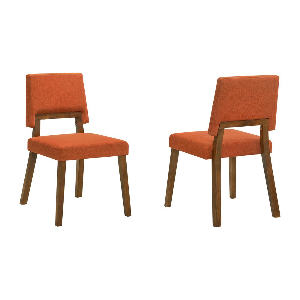 Channell Wood Dining Chair in Walnut Finish with Orange Fabric - Set of 2. Picture 1