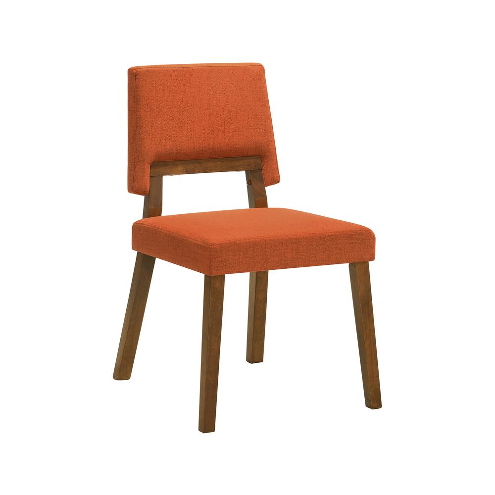 Channell Wood Dining Chair in Walnut Finish with Orange Fabric - Set of 2. Picture 2