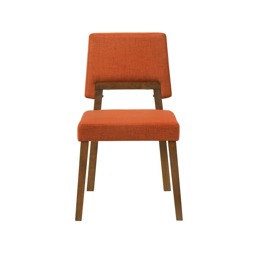 Channell Wood Dining Chair in Walnut Finish with Orange Fabric - Set of 2. Picture 3