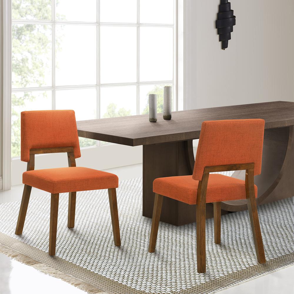 Channell Wood Dining Chair in Walnut Finish with Orange Fabric - Set of 2. Picture 8