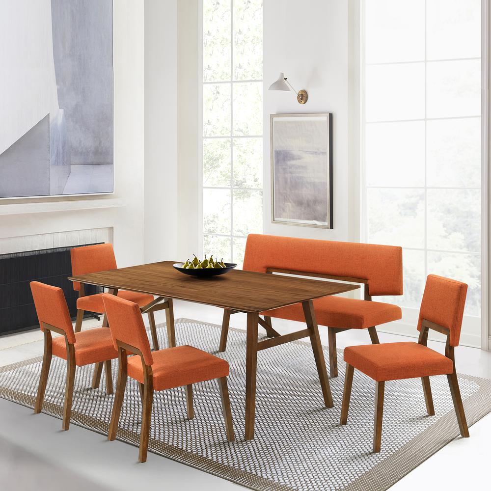 Channell Wood Dining Chair in Walnut Finish with Orange Fabric - Set of 2. Picture 9