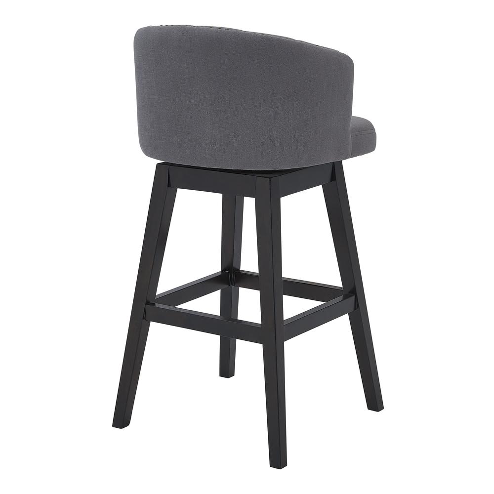 26" Counter Height Wood Swivel Tufted Barstool in Espresso Finish with Grey Fabric. Picture 3