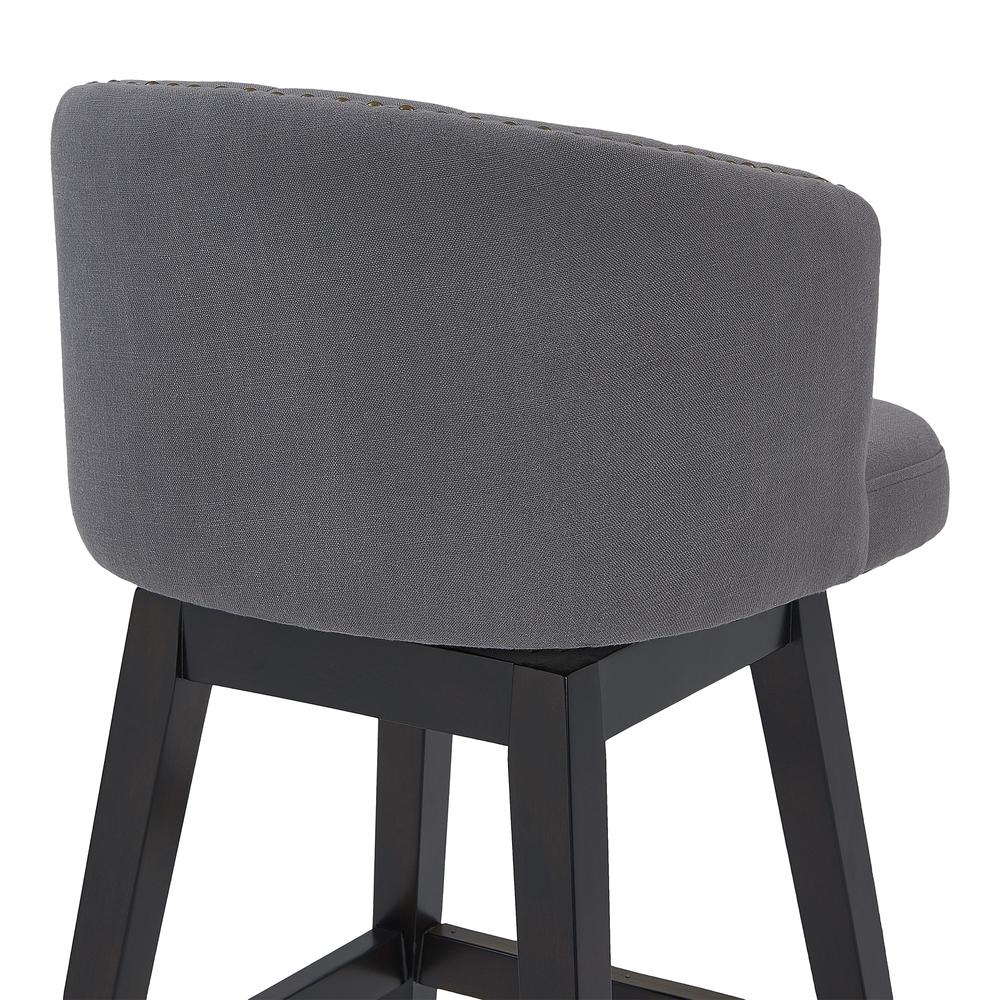 Celine 30" Bar Height Wood Swivel Tufted Barstool in Espresso Finish with Grey Fabric. Picture 5