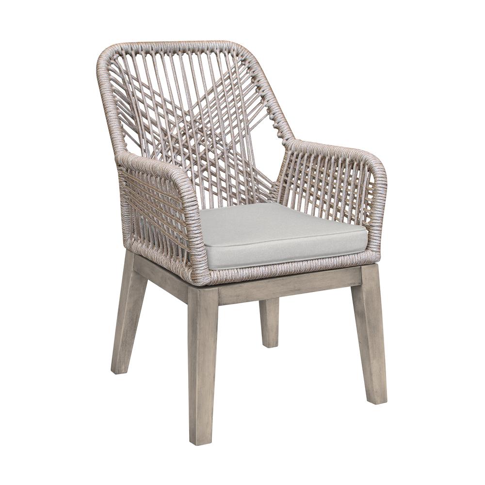 Cost Patio Outdoor Dining Chairs with Arms in Grey Acacia Wood and Rope - Set of 2. Picture 1