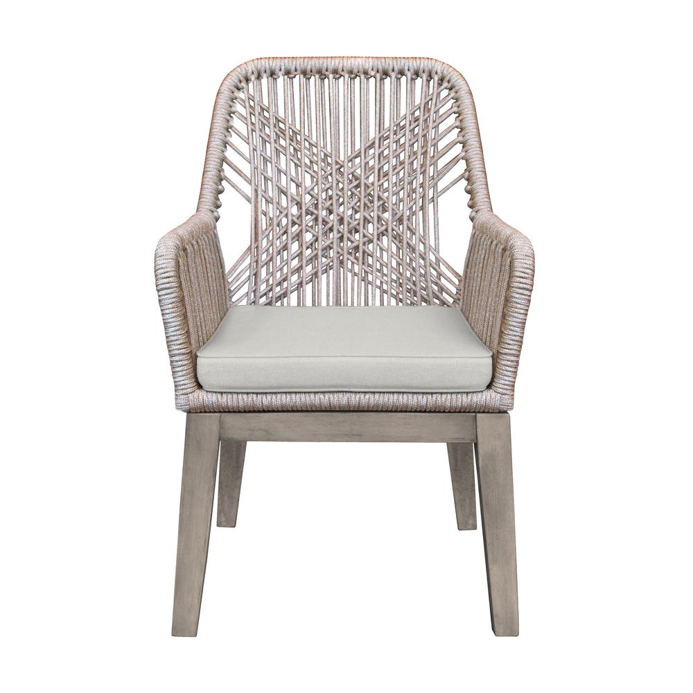 Cost Patio Outdoor Dining Chairs with Arms in Grey Acacia Wood and Rope - Set of 2. Picture 2