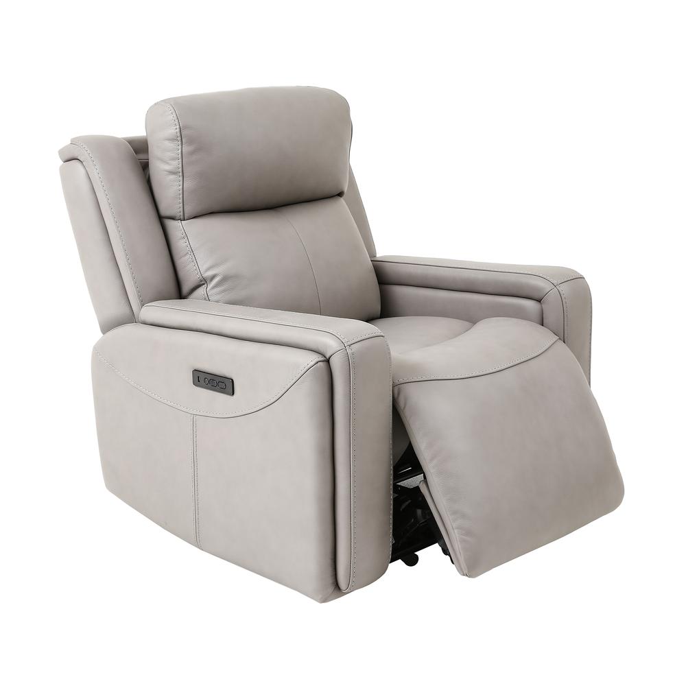 Claude Dual Power Headrest and Lumbar Support Recliner Chair in Light Grey Genuine Leather. Picture 2