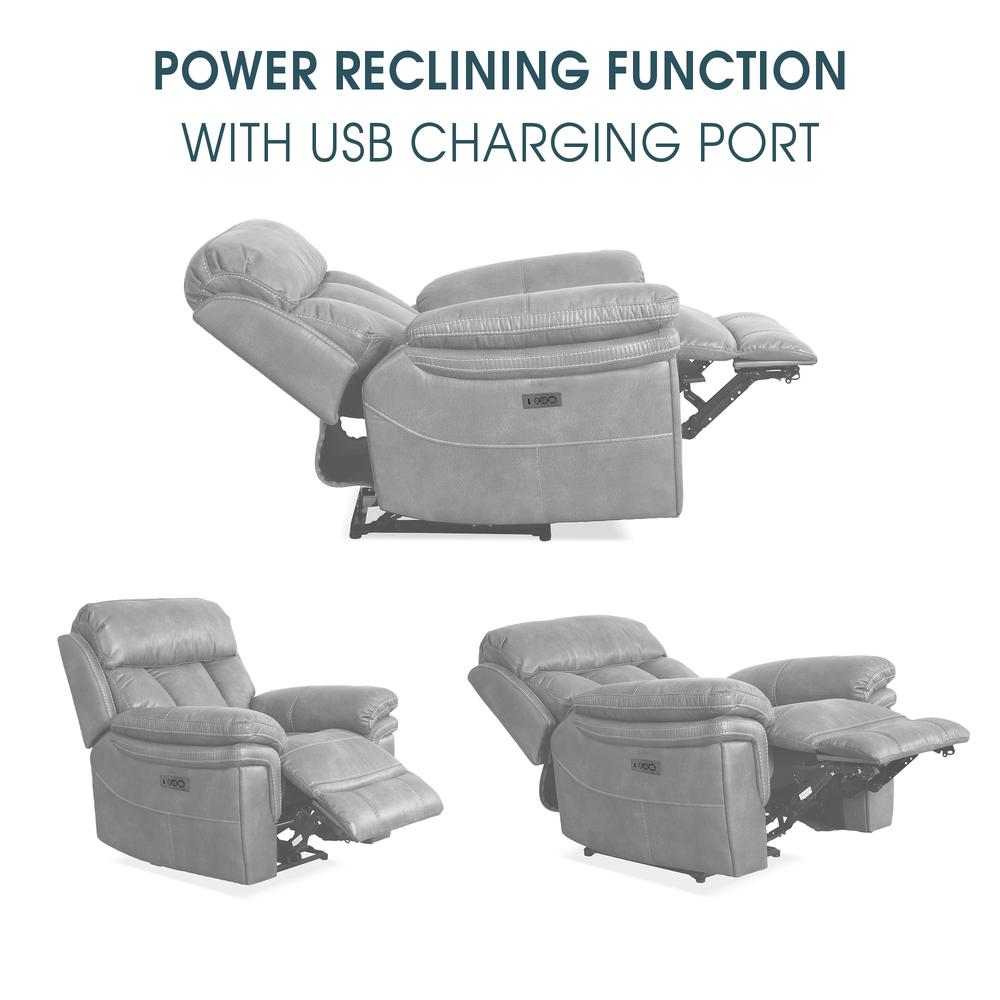 Claude Dual Power Headrest and Lumbar Support Recliner Chair in Light Grey Genuine Leather. Picture 7