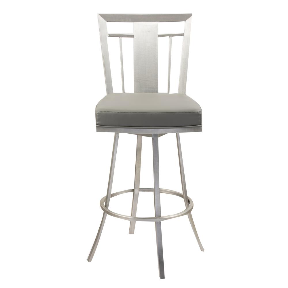 Armen Living Cleo 26" Modern Swivel Barstool In Gray and Stainless Steel. Picture 2