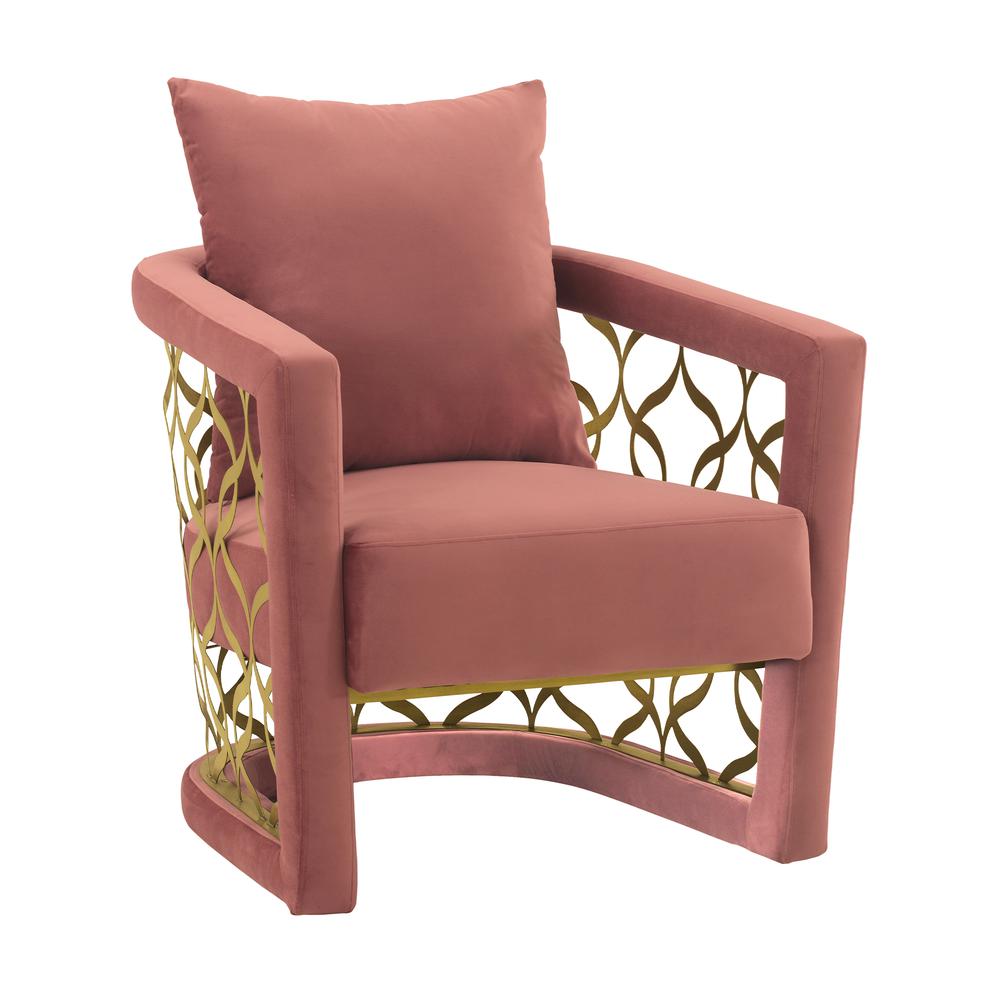 Corelli Blush Fabric Upholstered Accent Chair with Brushed Gold Legs. Picture 1