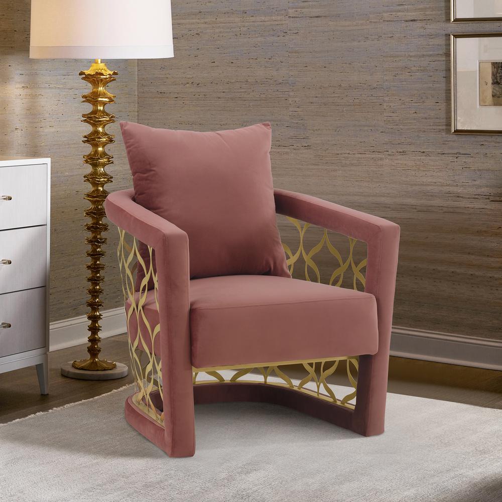 Corelli Blush Fabric Upholstered Accent Chair with Brushed Gold Legs. Picture 2