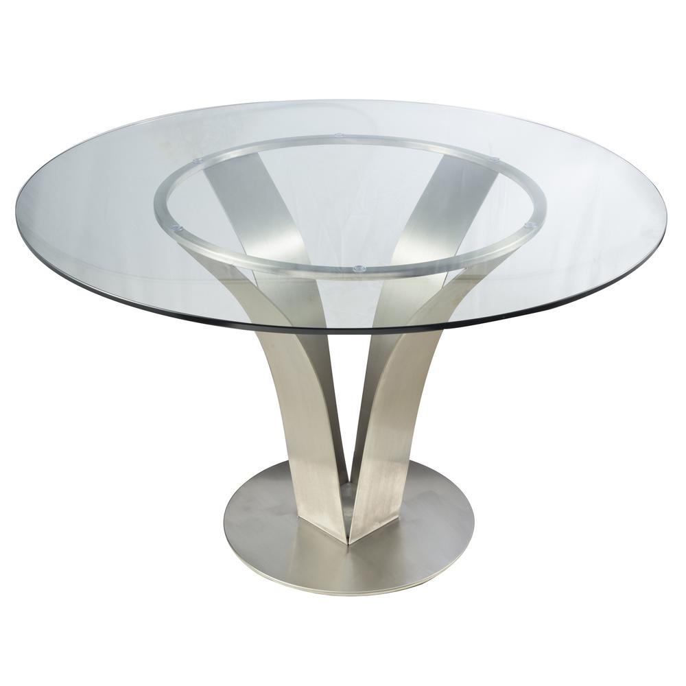 Armen Living Cleo Contemporary Dining Table In Stainless Steel With Clear Glass. Picture 1