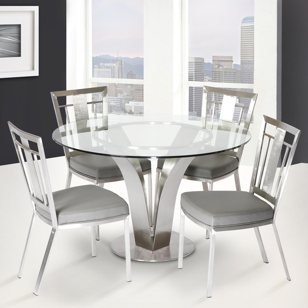 Contemporary Dining Table In Stainless Steel With Clear Glass. Picture 3