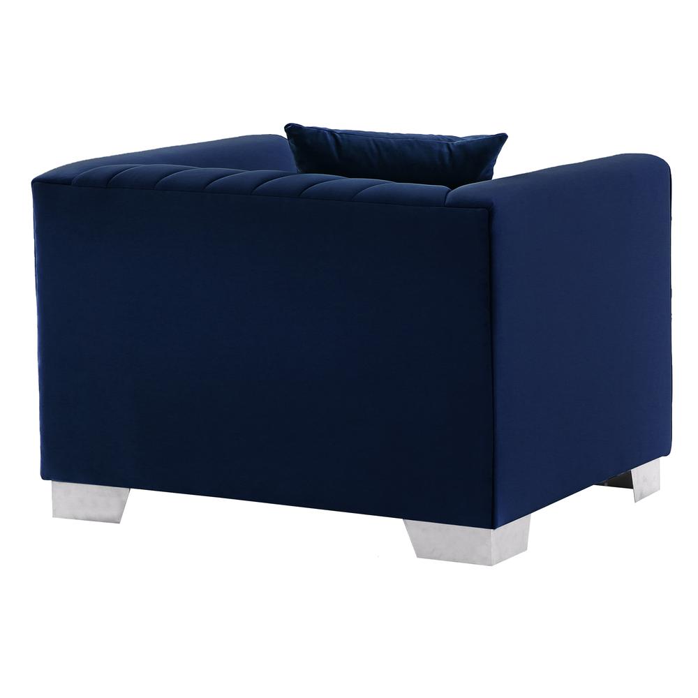 Cambridge Contemporary Chair in Brushed Stainless Steel and Blue Velvet. Picture 3