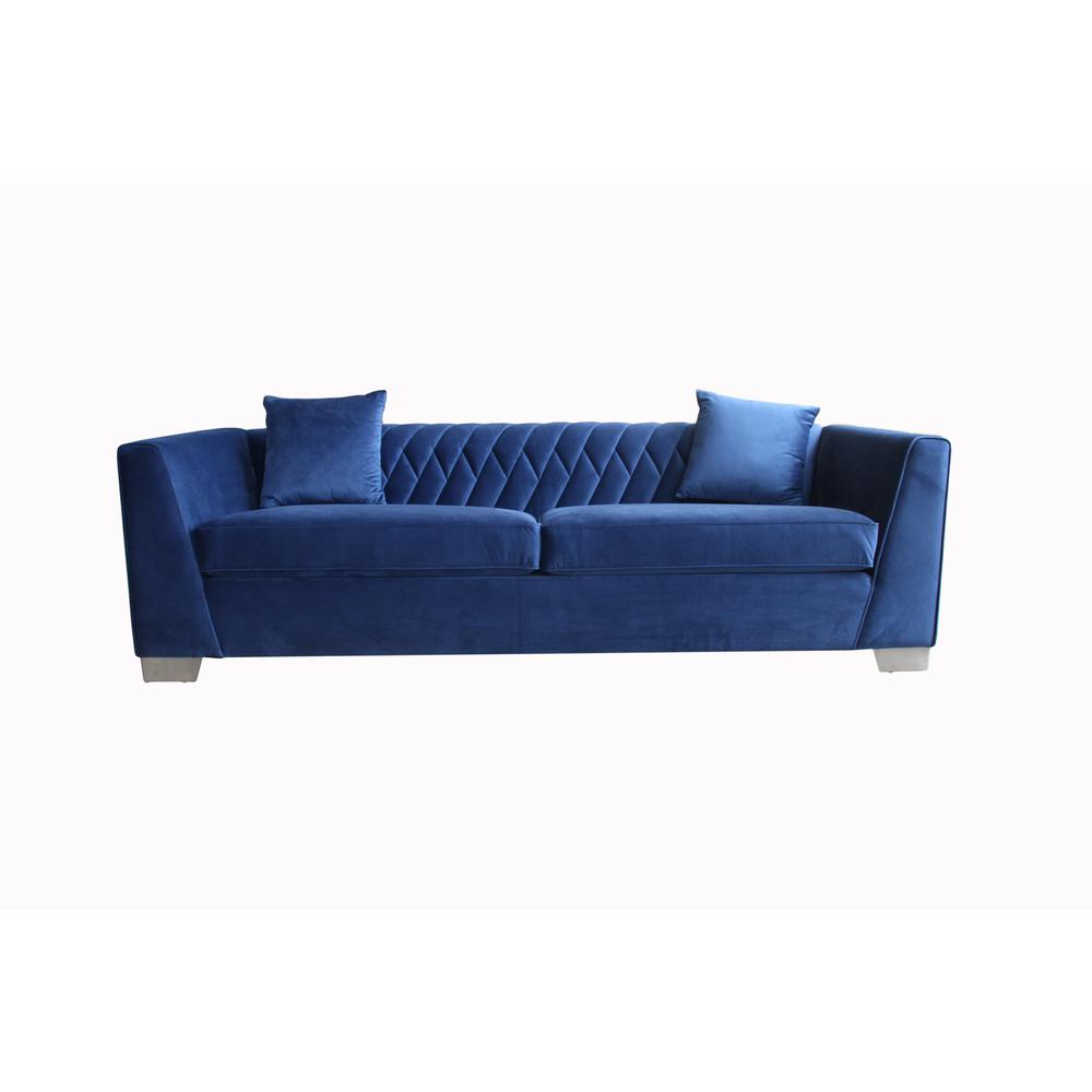 Contemporary Sofa in Brushed Stainless Steel and Blue Velvet. Picture 2