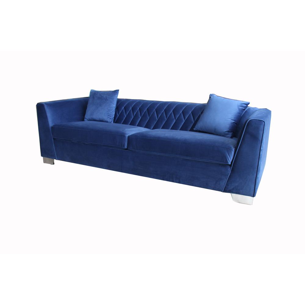 Cambridge Contemporary Sofa in Brushed Stainless Steel and Blue Velvet. Picture 3