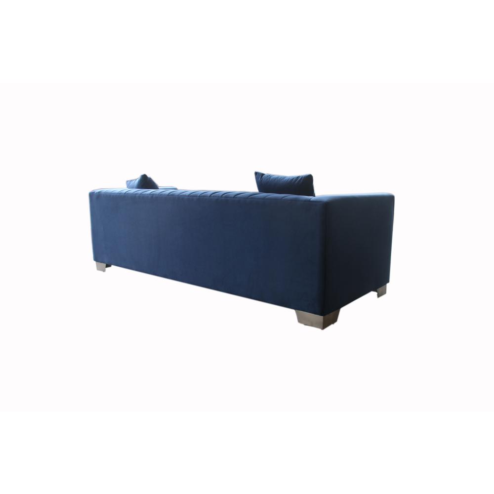 Contemporary Sofa in Brushed Stainless Steel and Blue Velvet. Picture 4