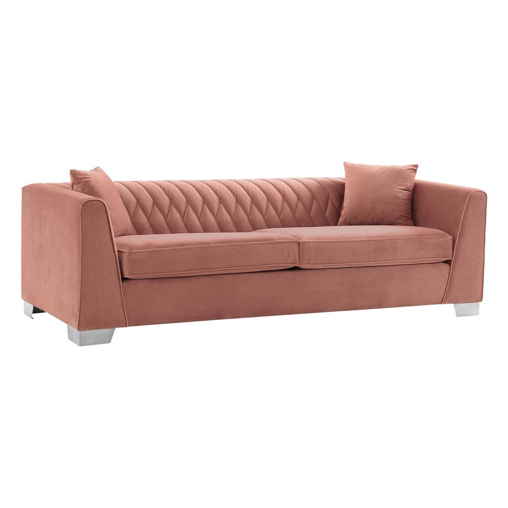 Cambridge Contemporary Sofa in Brushed Stainless Steel and Blush Velvet. Picture 2