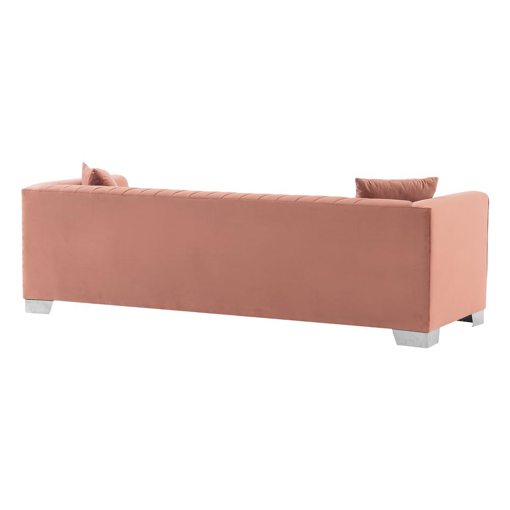 Cambridge Contemporary Sofa in Brushed Stainless Steel and Blush Velvet. Picture 3