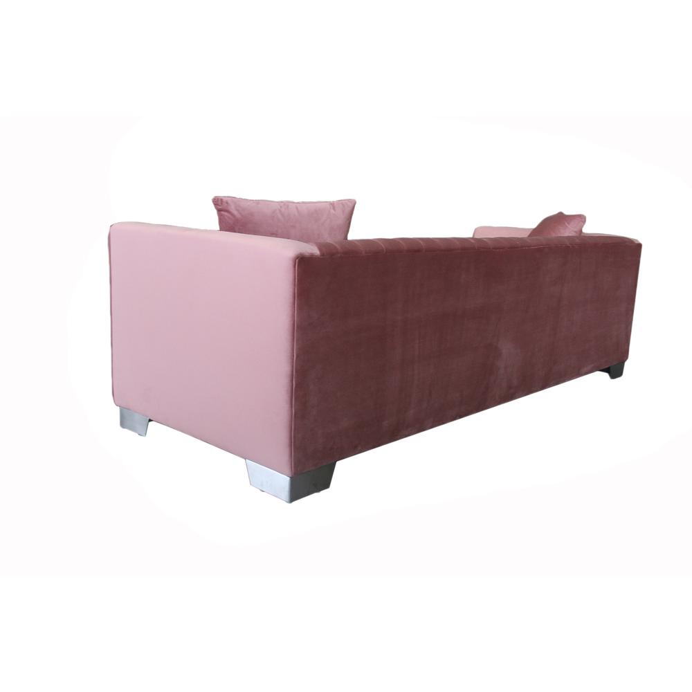 Contemporary Sofa in Brushed Stainless Steel and Blush Velvet. Picture 4