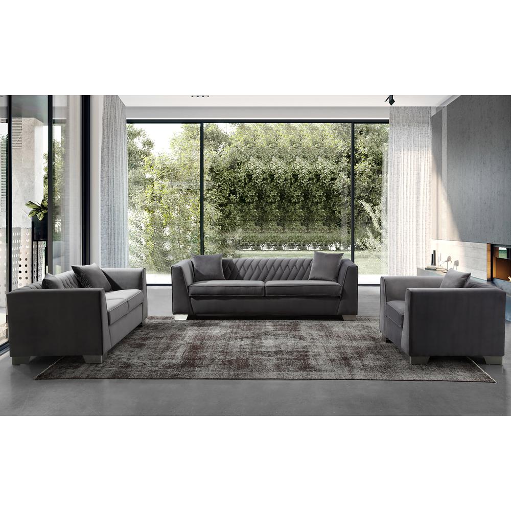 Contemporary Sofa in Brushed Stainless Steel and Dark Grey Velvet. Picture 4