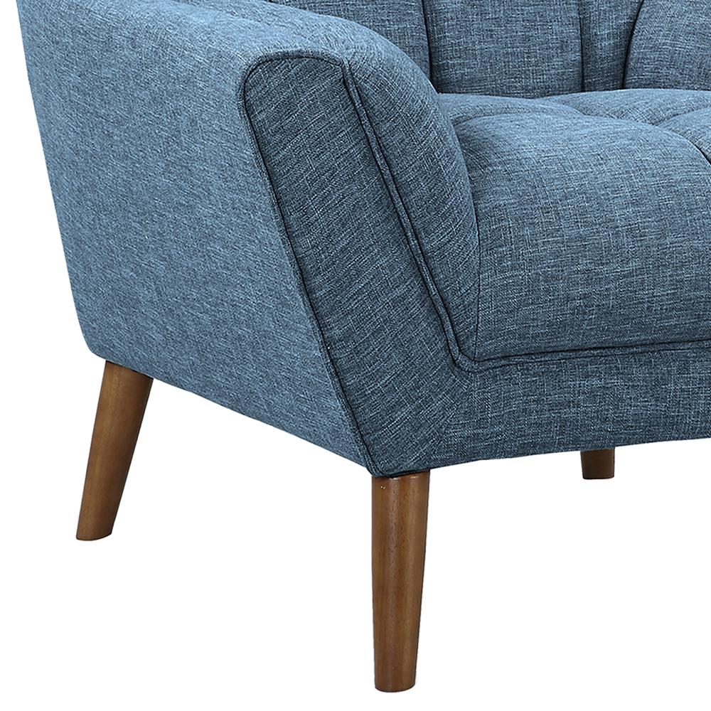 Mid-Century Modern Chair in Blue Linen and Walnut Legs. Picture 5