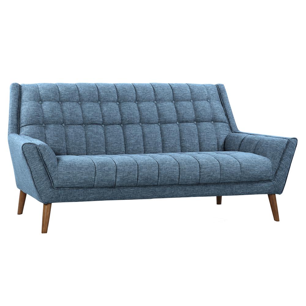 Armen Living Cobra Mid-Century Modern Sofa in Blue Linen and Walnut Legs. The main picture.