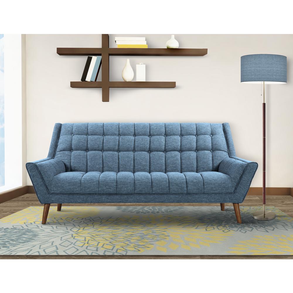 Mid-Century Modern Sofa in Blue Linen and Walnut Legs. Picture 6