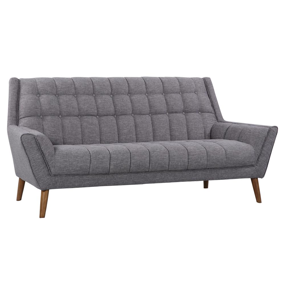 Mid-Century Modern Sofa in Dark Gray Linen, Walnut Legs. Picture 1