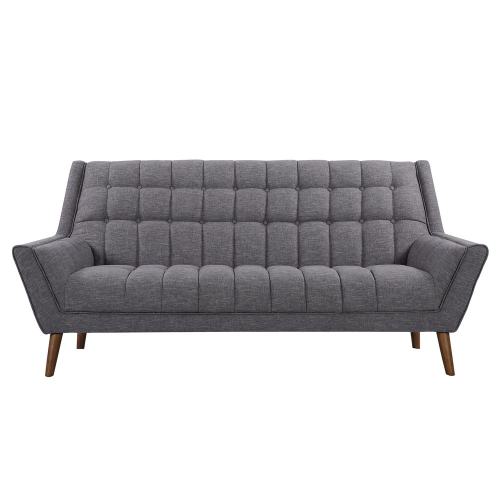 Mid-Century Modern Sofa in Dark Gray Linen, Walnut Legs. Picture 2