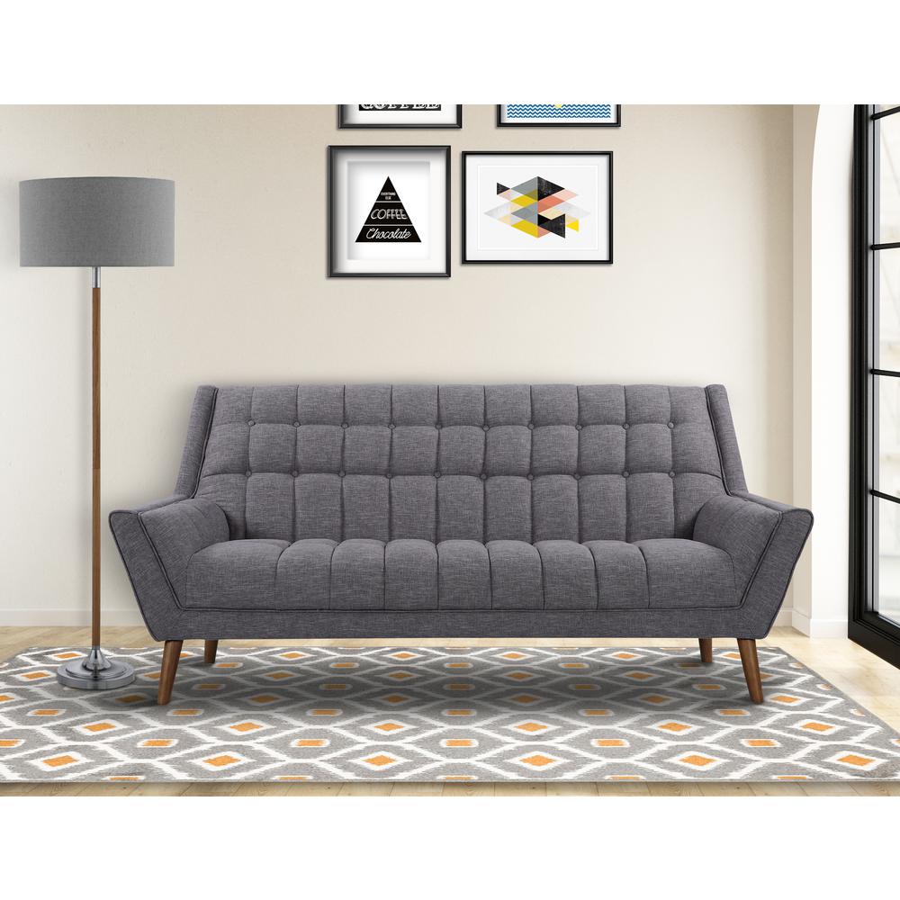 Mid-Century Modern Sofa in Dark Gray Linen, Walnut Legs. Picture 6