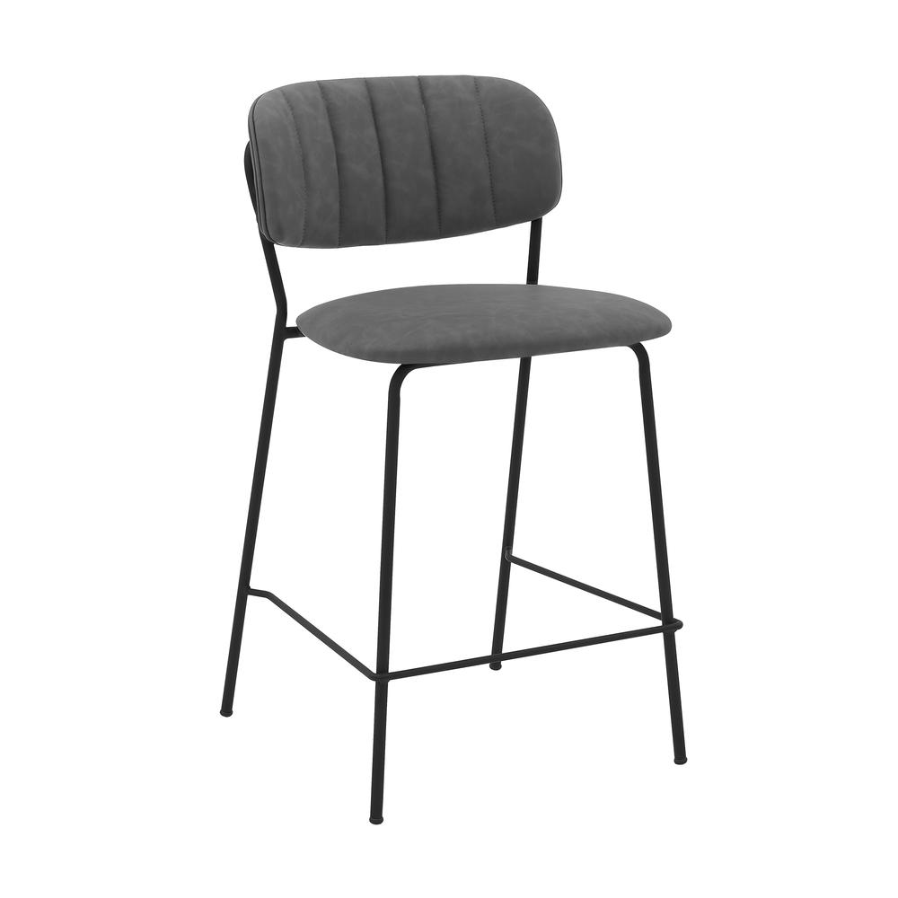 Carlo 26" Grey Faux Leather and Black Metal Counter Height Bar Stool. Picture 1