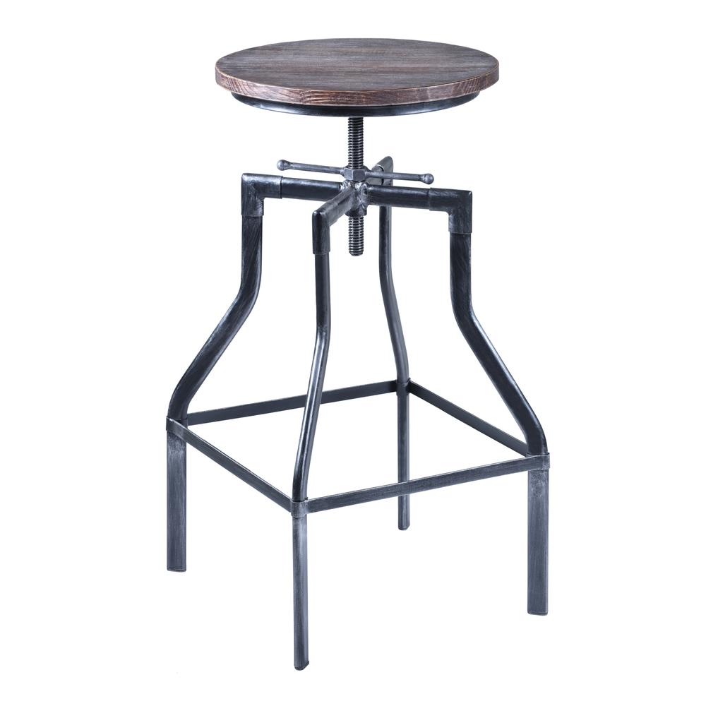 Adjustable Barstool in Industrial Grey Finish with Pine Wood Seat. Picture 1