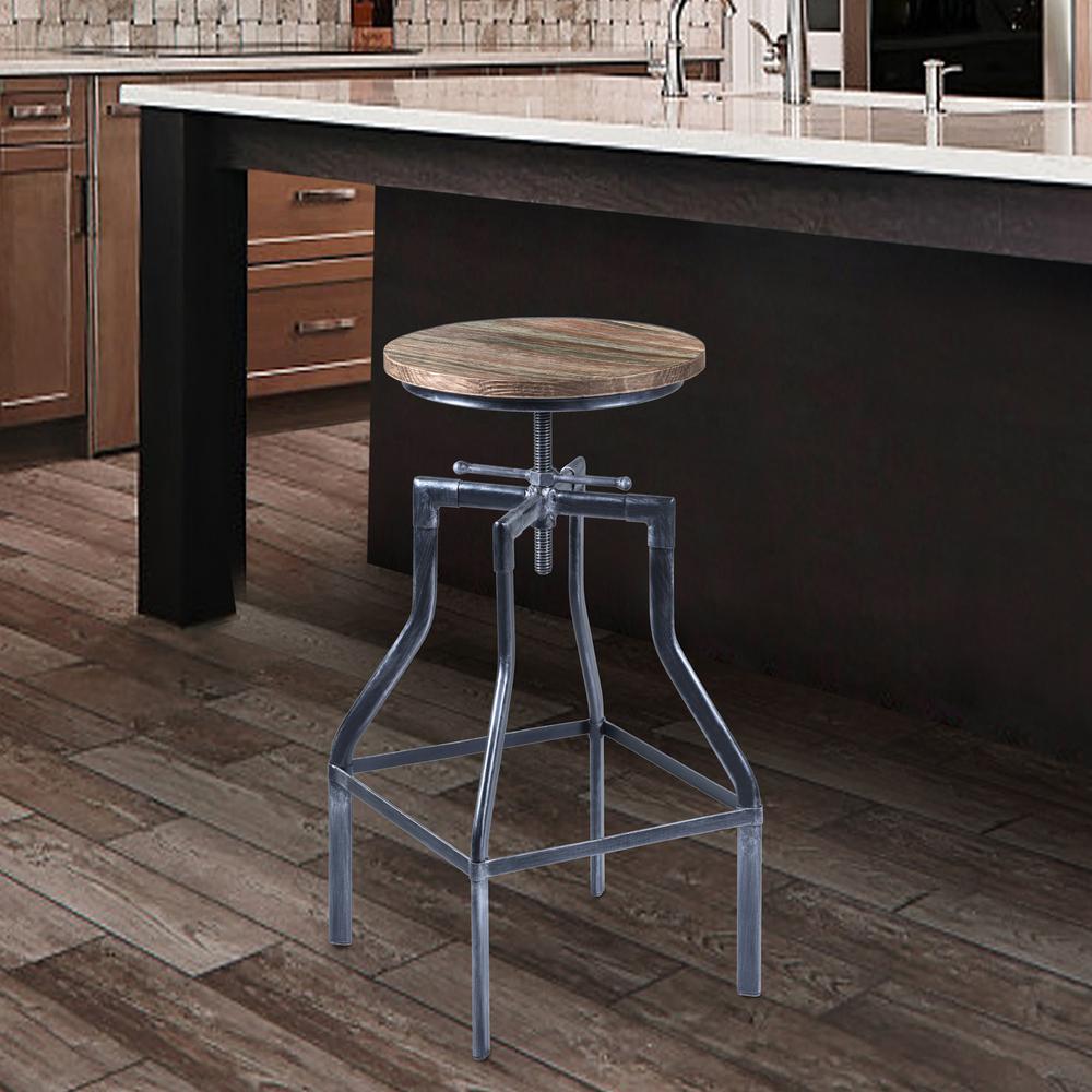 Adjustable Barstool in Industrial Grey Finish with Pine Wood Seat. Picture 5