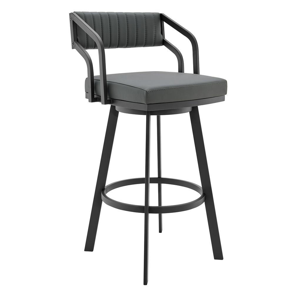Capri 26" Swivel Modern Black Metal and Slate Gray Faux Leather Bar and Counter Stool. Picture 1