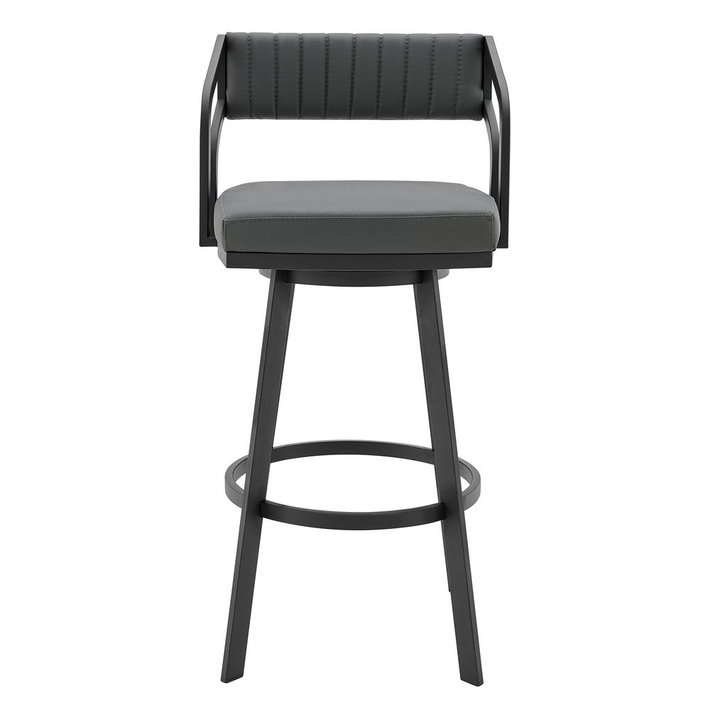 Capri 26" Swivel Modern Black Metal and Slate Gray Faux Leather Bar and Counter Stool. Picture 2