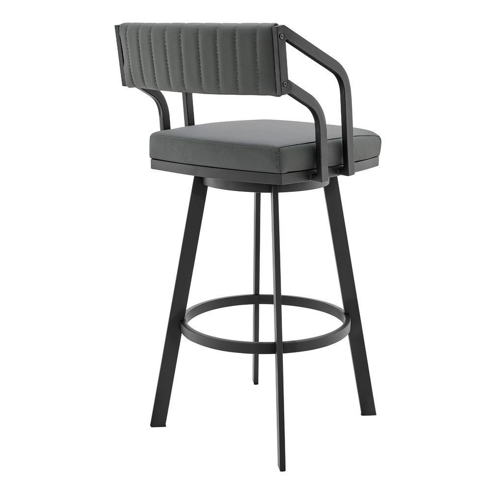 Capri 26" Swivel Modern Black Metal and Slate Gray Faux Leather Bar and Counter Stool. Picture 3