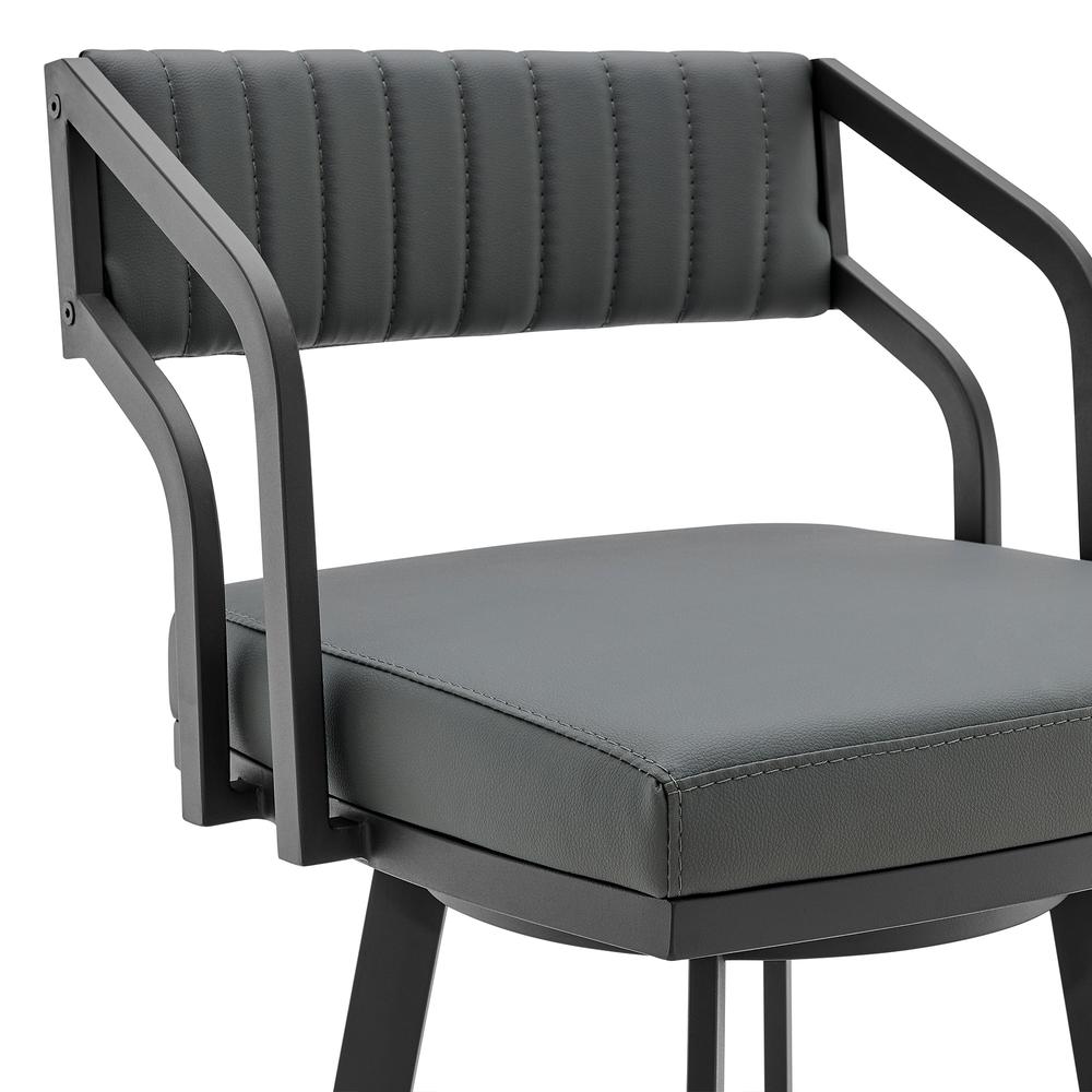 Capri 26" Swivel Modern Black Metal and Slate Gray Faux Leather Bar and Counter Stool. Picture 4