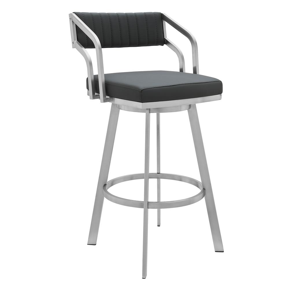 Capri 26" Swivel Modern Metal and Slate Gray Faux Leather Bar and Counter Stool. The main picture.