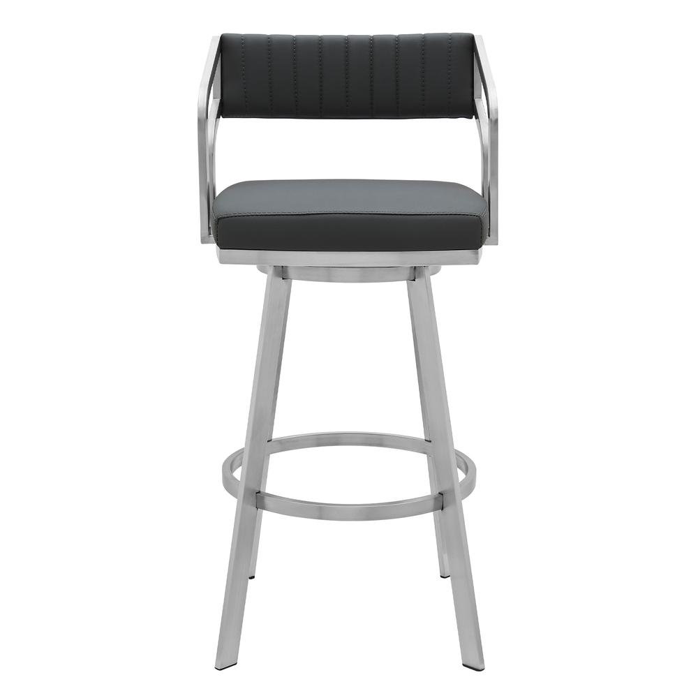 Capri 26" Swivel Modern Metal and Slate Gray Faux Leather Bar and Counter Stool. Picture 2