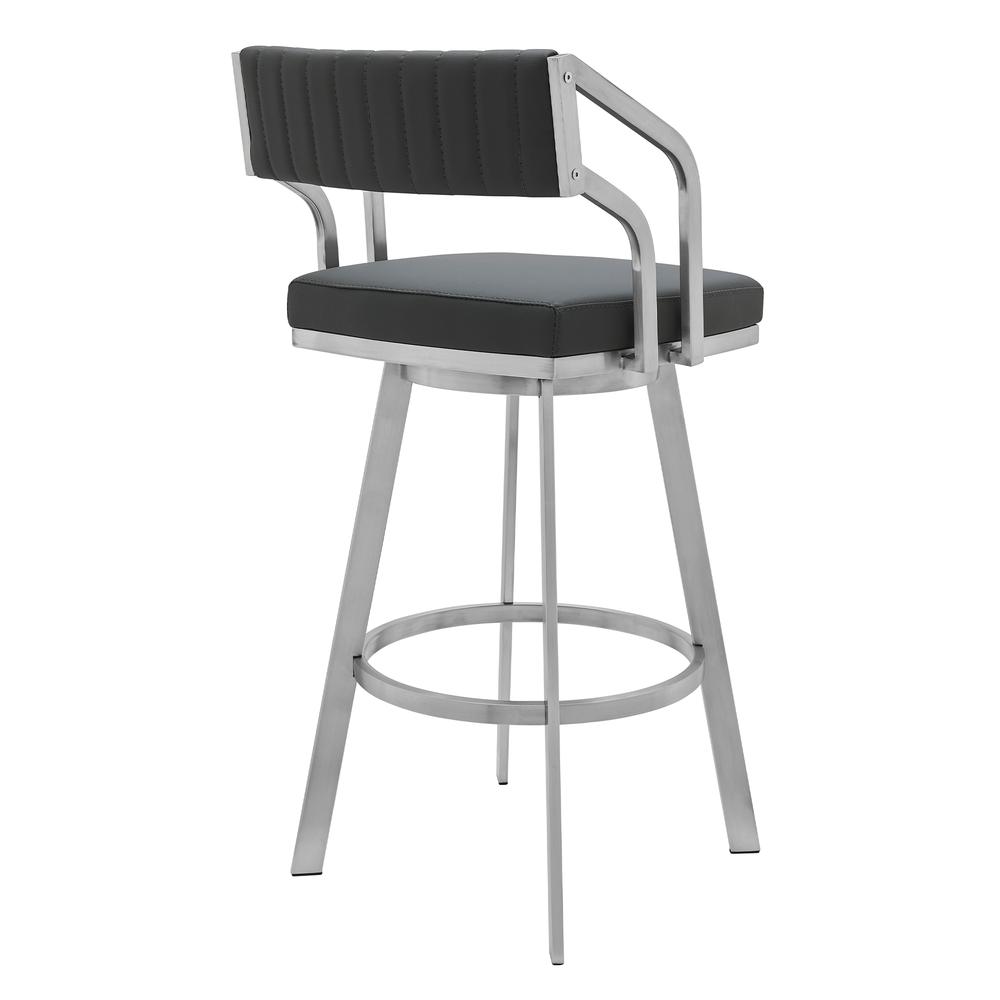Capri 26" Swivel Modern Metal and Slate Gray Faux Leather Bar and Counter Stool. Picture 3