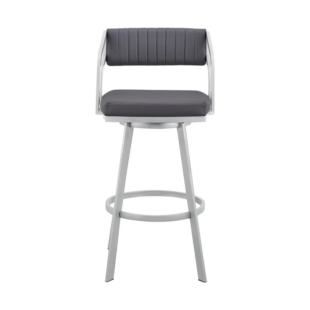 Swivel Slate Grey Faux Leather and Silver Metal Bar Stool. Picture 2